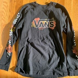 Fall Leaf Flowers Black Adult XS Vans Shirt